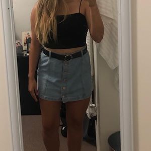 F21 LA DENIM MIDI BUTTON UP SKIRT